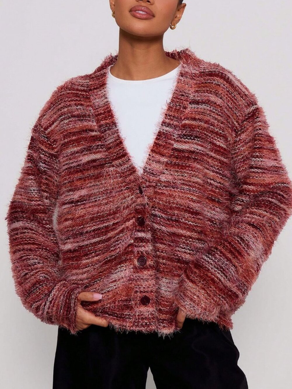 Multicolor Casual Women's Oversized Textured Stripe Knit Cardigan